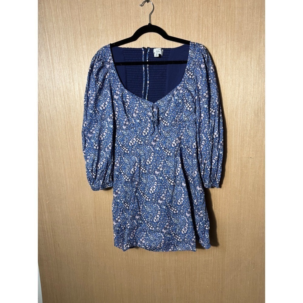 J.Crew Liberty Fabric Paisley Floral Square Neck Smocked Mini Dress Blue Size 6
